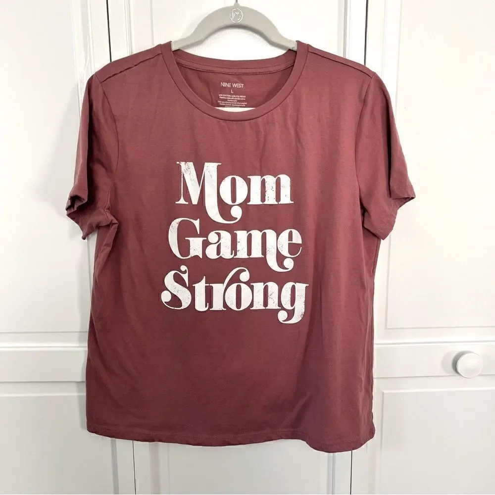 Nine West Women’s Graphic Crewneck Tee ‘ Mom Game Strong ‘ Rose Color Size Large